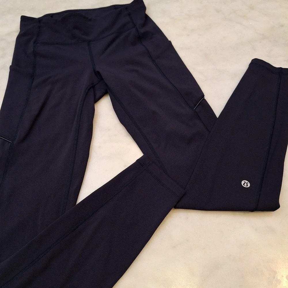 Lululemon Speed Up Tight Sz 4 Midrise Navy Blue Running‎ Leggings Pockets Yoga